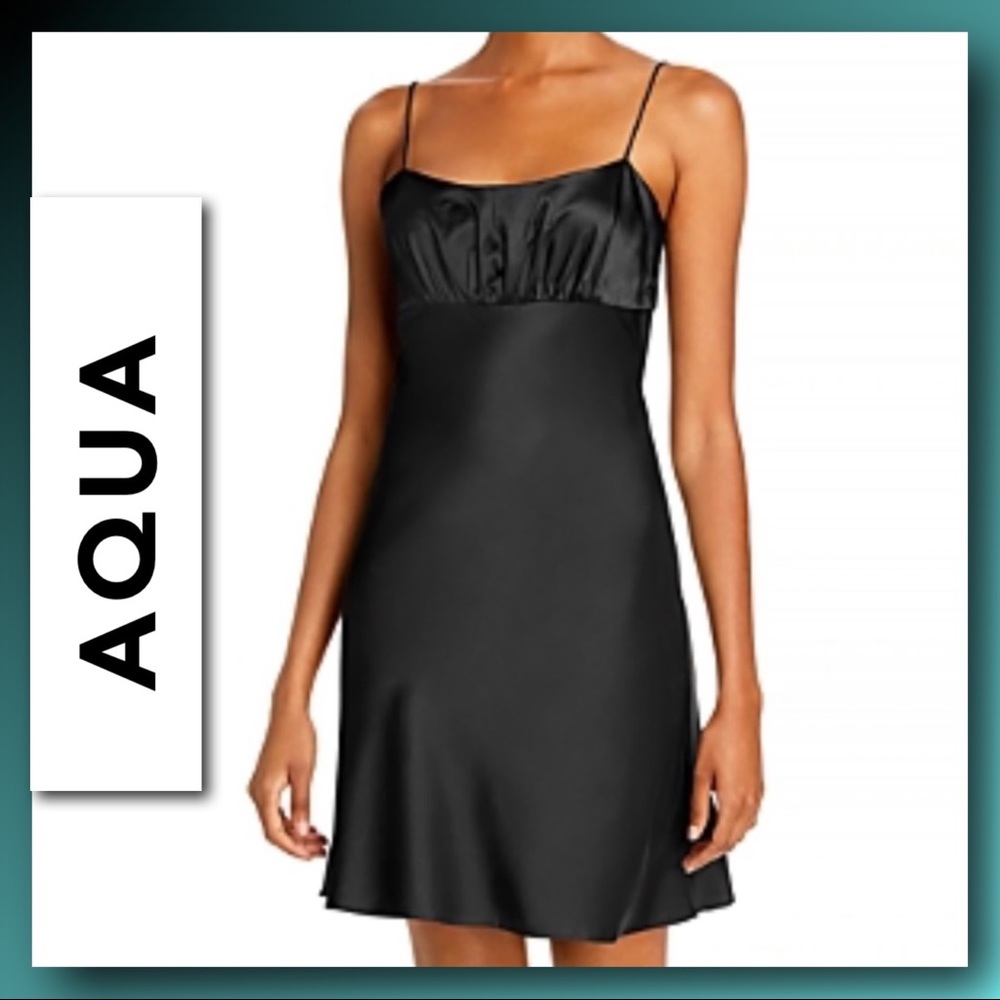 Aqua Black Ruched Bust Slip Dress
Size M